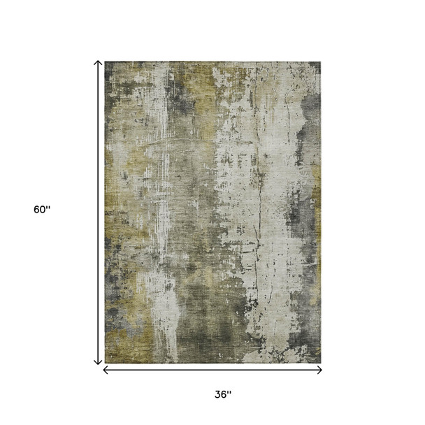 3' X 5' Pewter And Ivory Abstract Washable Indoor Outdoor Area Rug