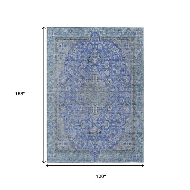 10' X 14' Blue And Gray Medallion Washable Indoor Outdoor Area Rug