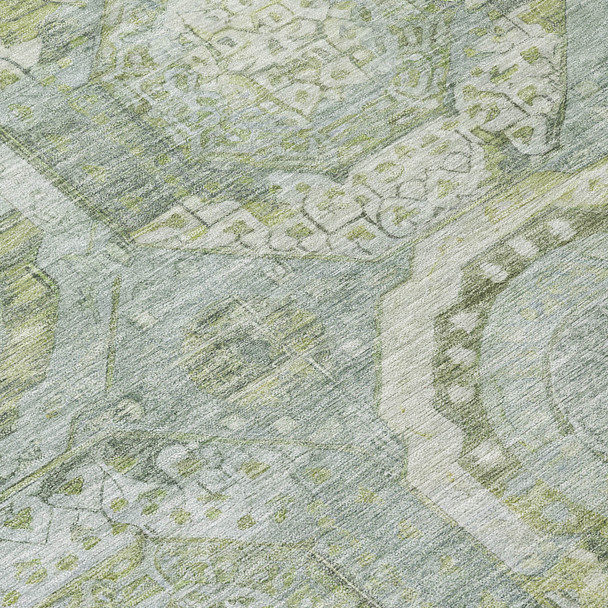 8' Sage And Gold Round Medallion Washable Indoor Outdoor Area Rug