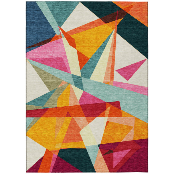 9' X 12' Ivory Orange And Burgundy Geometric Washable Indoor Outdoor Area Rug