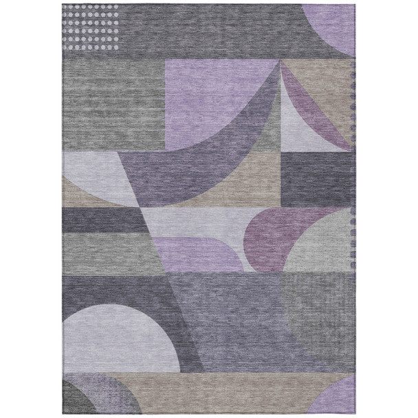 10' X 14' Purple Gray And Beige Geometric Washable Indoor Outdoor Area Rug