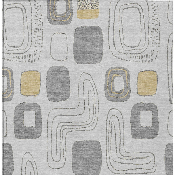 5' X 8' Gray Silver And Gold Geometric Washable Indoor Outdoor Area Rug