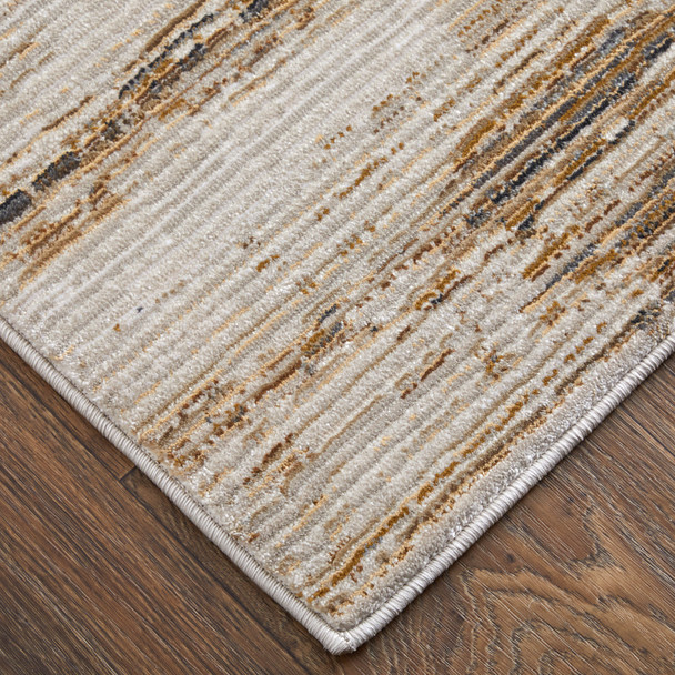 8' Ivory And Tan Abstract Distressed Runner Rug