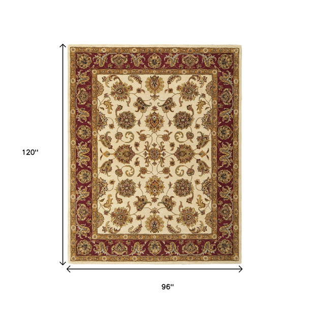 8' X 10' Tan Gold And Red Oriental Hand Tufted Area Rug