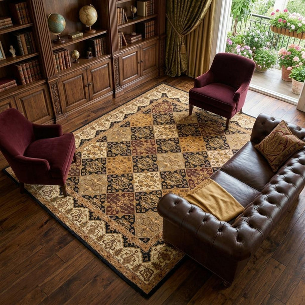 8' X 10' Gold Tan And Black Geometric Hand Tufted Area Rug