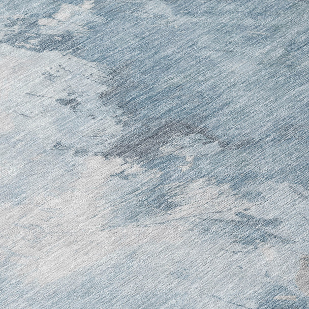 8' Sky Blue Gray And Ivory Round Abstract Washable Indoor Outdoor Area Rug