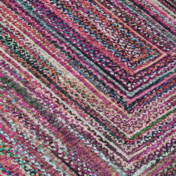 9' X 12' Pink Mauve And Teal Blue Geometric Washable Indoor Outdoor Area Rug