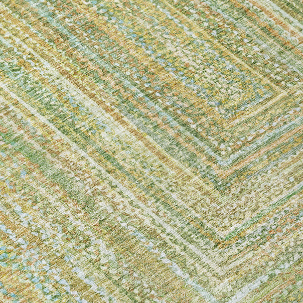 8' X 10' Artichoke Green Gold And Blue Geometric Washable Indoor Outdoor Area Rug