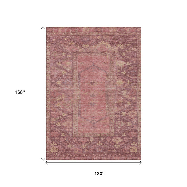10' X 14' Blush And Pink Oriental Washable Indoor Outdoor Area Rug