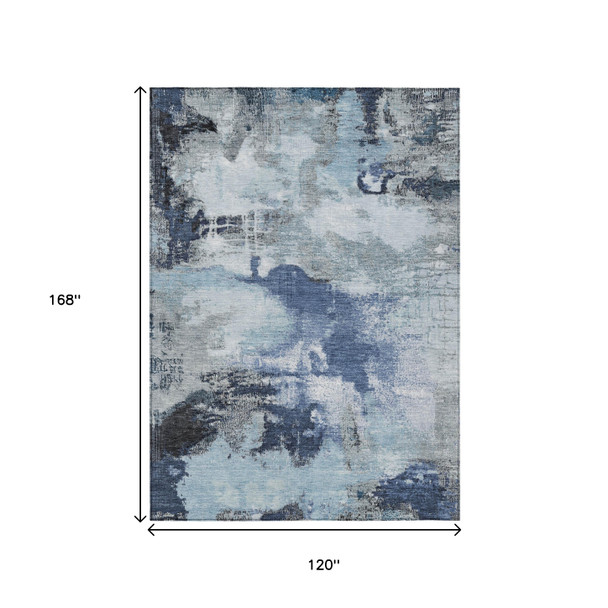 10' X 14' Blue Ivory And Gray Abstract Washable Indoor Outdoor Area Rug