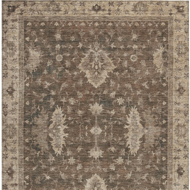 8' X 10' Brown And Beige Floral Washable Indoor Outdoor Area Rug