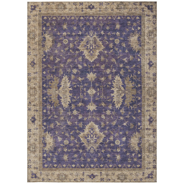 5' X 8' Purple And Beige Floral Washable Indoor Outdoor Area Rug