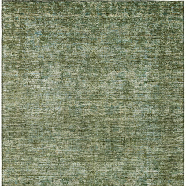 3' X 5' Olive Green And Ivory Floral Medallion Washable Indoor Outdoor Area Rug