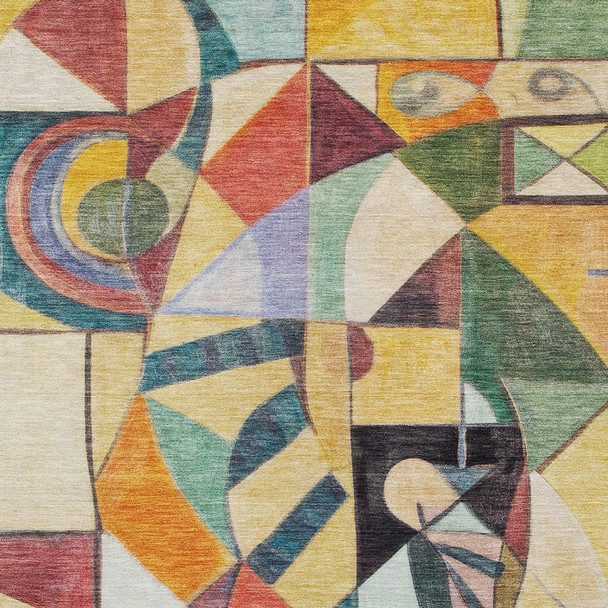10' X 14' Gold Purple Orange And Blue Abstract Washable Indoor Outdoor Area Rug