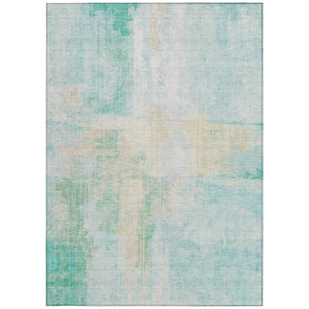 5' X 8' Teal Blue And Wheat Abstract Washable Indoor Outdoor Area Rug
