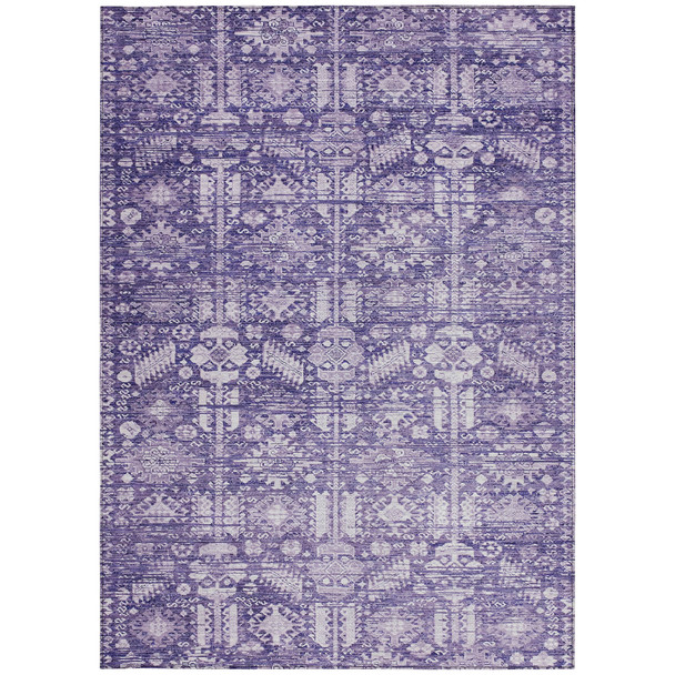 5' X 8' Purple And Ivory Tribal Washable Indoor Outdoor Area Rug