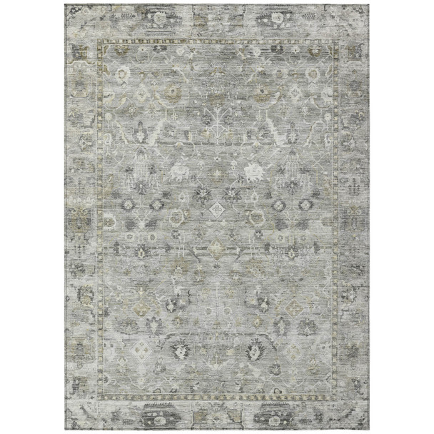 5' X 8' Pewter Beige And Ivory Oriental Washable Indoor Outdoor Area Rug
