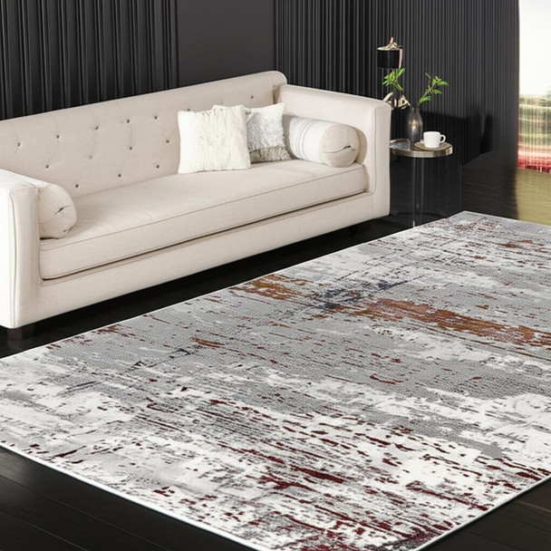 5' X 8' Gray And Brown Abstract Scraped Area Rug