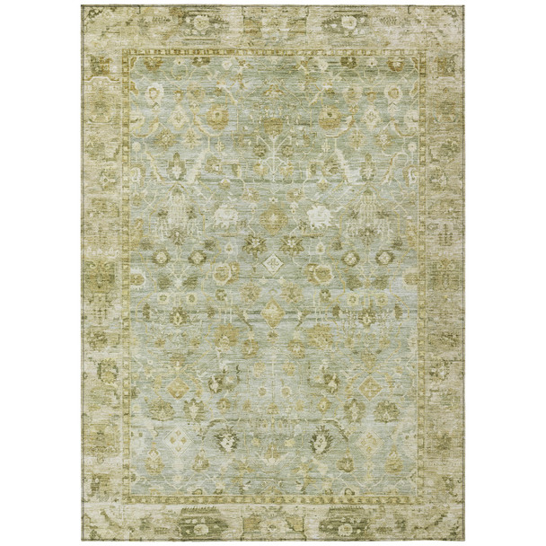 8' X 10' Sage And Ivory Oriental Washable Indoor Outdoor Area Rug