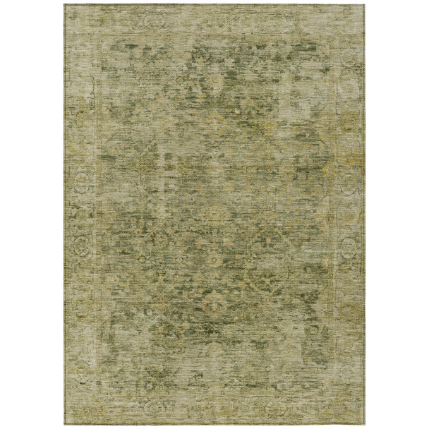 10' X 14' Green And Gold Abstract Washable Indoor Outdoor Area Rug