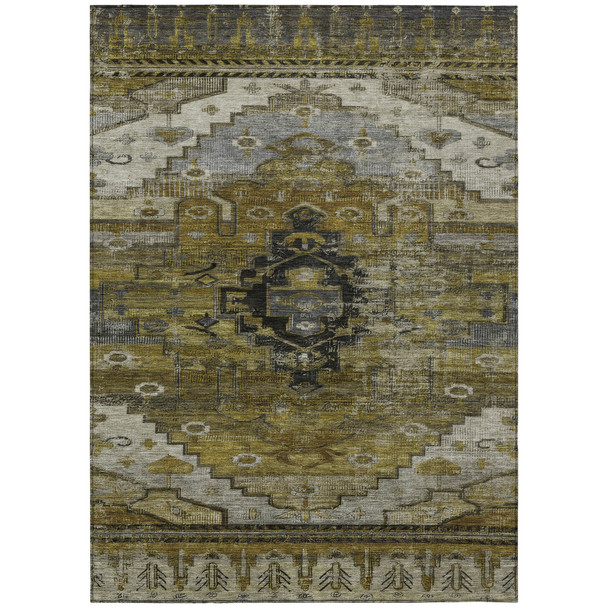 10' X 14' Brown Ivory And Gray Tribal Washable Indoor Outdoor Area Rug