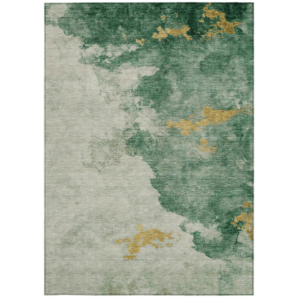 3' X 5' Emerald Sage And Ivory Abstract Washable Indoor Outdoor Area Rug