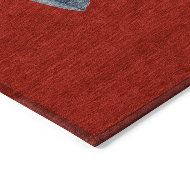 10' X 14' Red Denim Blue And Ivory Snowmen Washable Indoor Outdoor Area Rug