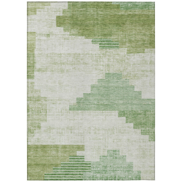 3' X 5' Sage Ivory And Olive Green Geometric Washable Indoor Outdoor Area Rug