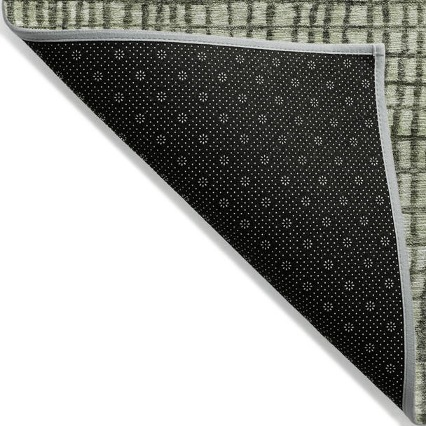 5' X 8' Artichoke Green And Gray Geometric Washable Indoor Outdoor Area Rug