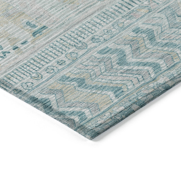 3' X 5' Teal Blue And Gray Striped Washable Indoor Outdoor Area Rug