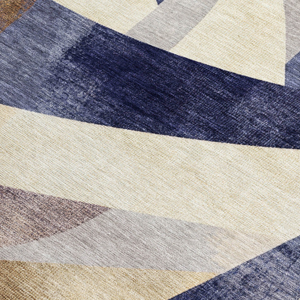 9' X 12' Navy Blue And Gold Abstract Washable Indoor Outdoor Area Rug