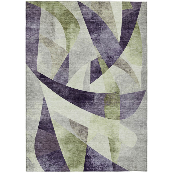 8' X 10' Purple And Olive Green Abstract Washable Indoor Outdoor Area Rug