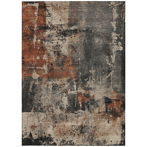 5' X 8' Taupe And Rust Abstract Washable Indoor Outdoor Area Rug