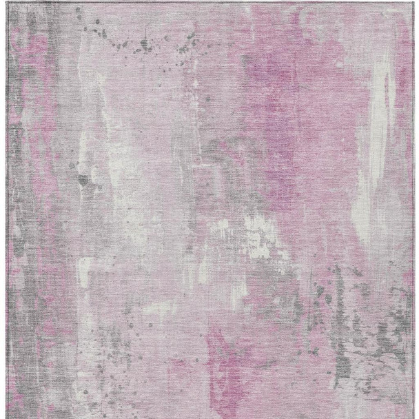 3' X 5' Pink And Gray Abstract Washable Indoor Outdoor Area Rug