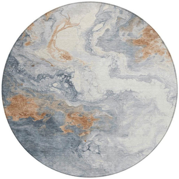 8' Gray And Rust Round Abstract Washable Indoor Outdoor Area Rug