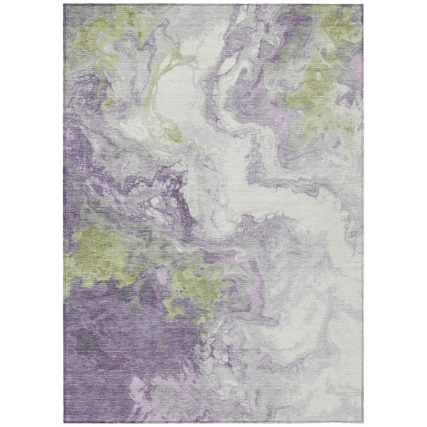 3' X 5' Lavender And Fern Green Abstract Washable Indoor Outdoor Area Rug