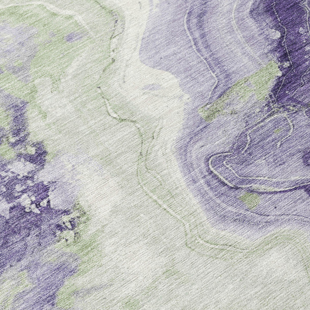 3' X 5' Lavender And Mint Green Abstract Washable Indoor Outdoor Area Rug