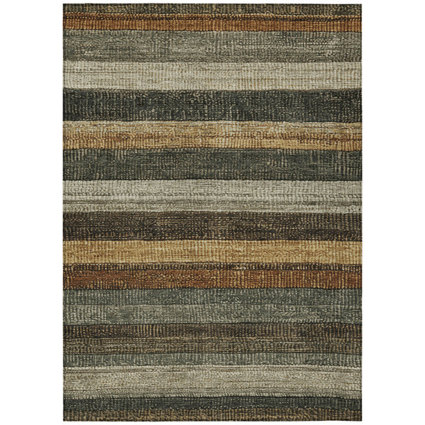 10' X 14' Khaki And Gold Striped Washable Indoor Outdoor Area Rug