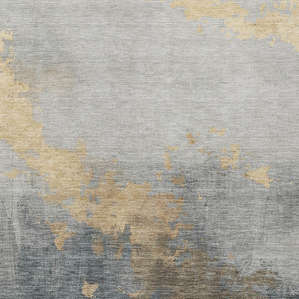 10' X 14' Gold And Charcoal Abstract Washable Indoor Outdoor Area Rug