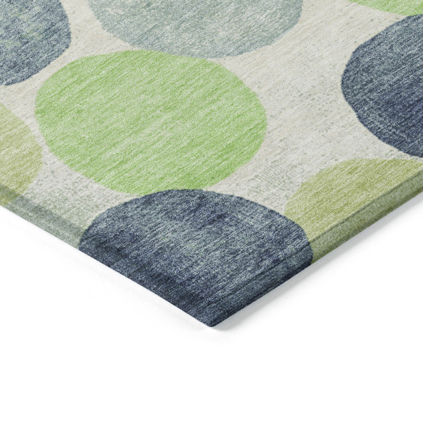 10' X 14' Navy Blue Lime Green And Ivory Geometric Washable Indoor Outdoor Area Rug