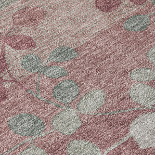 8' X 10' Blush And Emerald Floral Washable Indoor Outdoor Area Rug