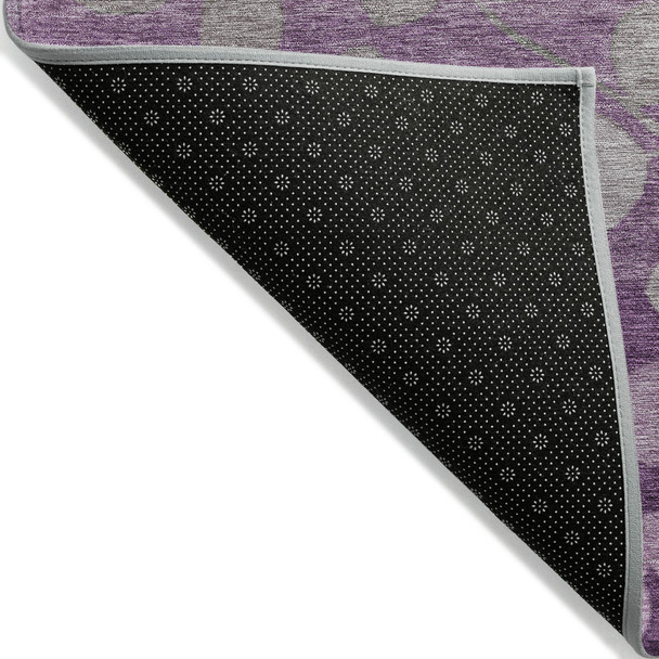 5' X 8' Purple And Gray Floral Washable Indoor Outdoor Area Rug