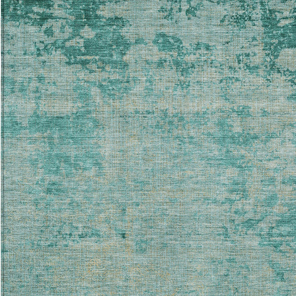 10' X 14' Teal Blue And Wheat Abstract Washable Indoor Outdoor Area Rug