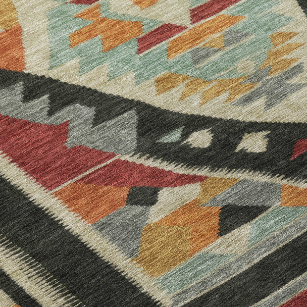 8' Red Gold And Gray Round Tribal Washable Indoor Outdoor Area Rug