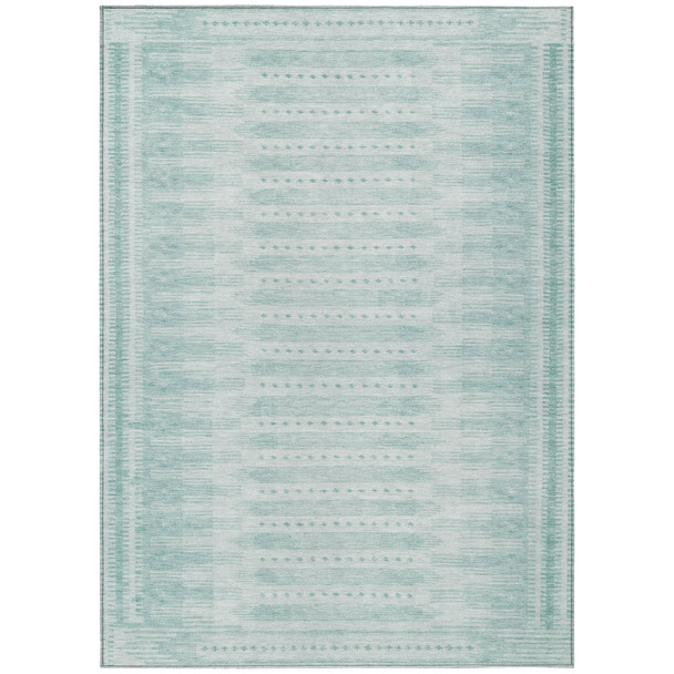 9' X 12' Turquoise And Aqua Geometric Washable Indoor Outdoor Area Rug