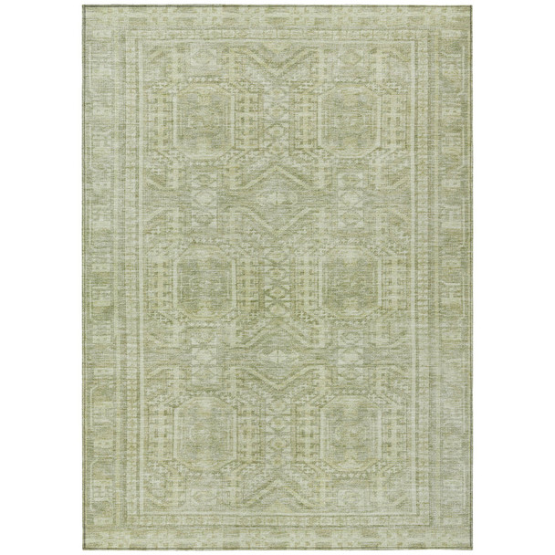 3' X 5' Sage And Ivory Geometric Washable Indoor Outdoor Area Rug