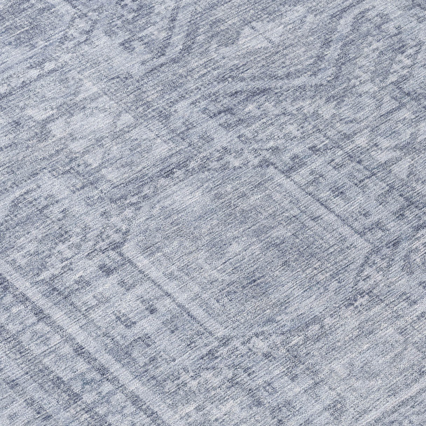 9' X 12' Sky Blue And Silver Geometric Washable Indoor Outdoor Area Rug