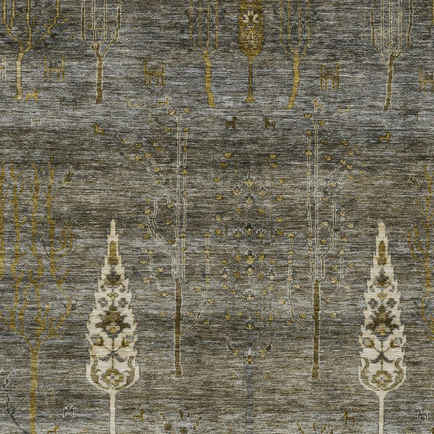 8' X 10' Pewter And Gold Floral Washable Indoor Outdoor Area Rug