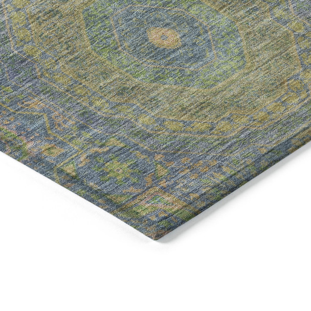 10' X 14' Blue And Green Medallion Washable Indoor Outdoor Area Rug