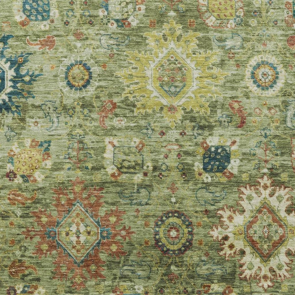 9' X 12' Artichoke Green Rust And Gold Floral Medallion Washable Indoor Outdoor Area Rug
